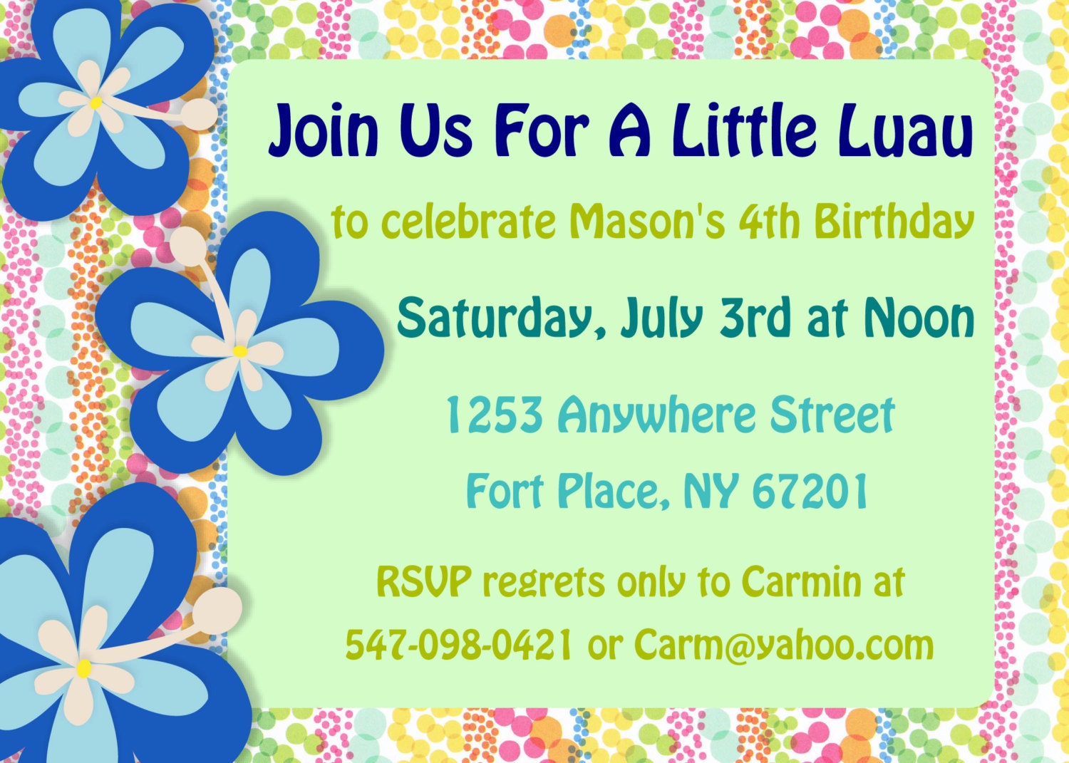 FREE FREIGHT Luau Birthday Party Printed Invitations With Envelopes- with or without photo -15 Il_170x135