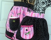 Mother Daughter Matching Half Apron Set in Hot Pink and Black