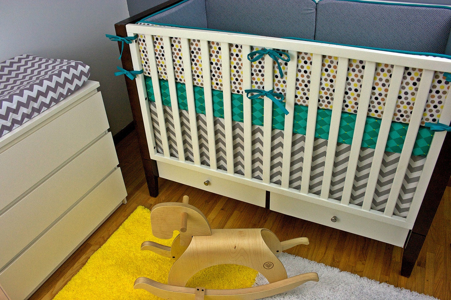 Bumpers with UPGRADES/ Sheet/ Skirt (Modern Baby Bedding Crib Set)