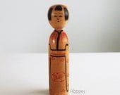 Kijiyama Style Kokeshi Wooden Doll Akita Japan Kimono Chrysanthemum