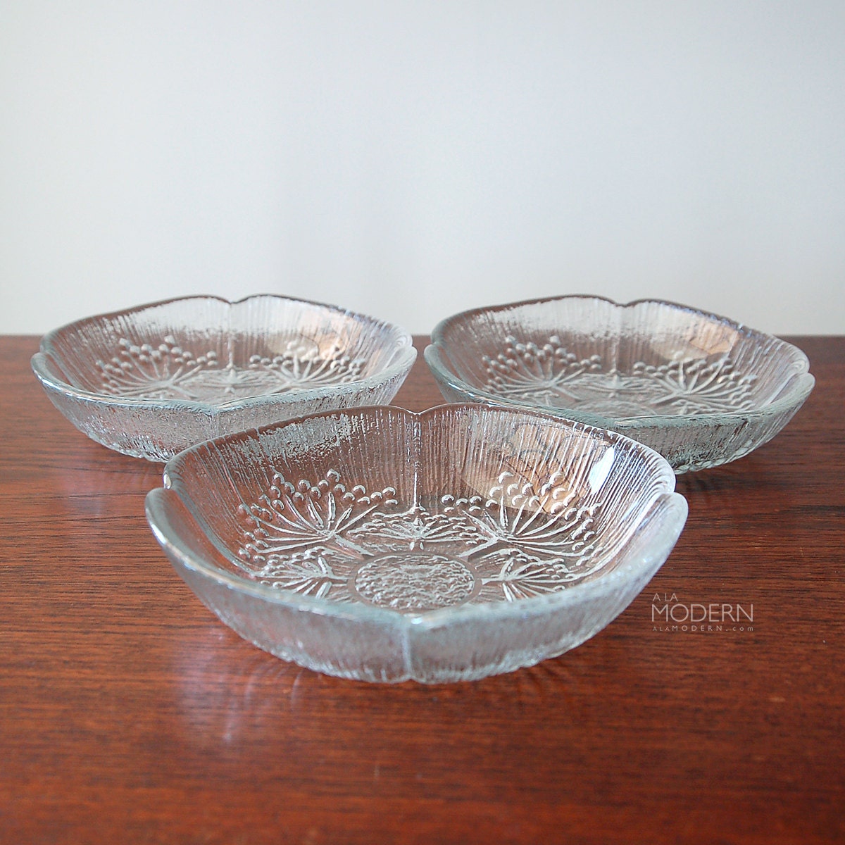 3 Dansk Floriform Glass Small Shallow Bowls RESERVED by alamodern