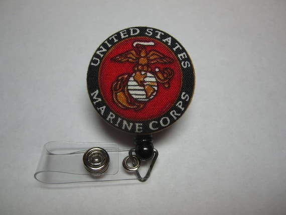 Retractable Badge Reel - United States Marine Corps - USMC - Eagle Globe and Anchor - Badge Holder - Licensed Hobbyist - Swivel Clip