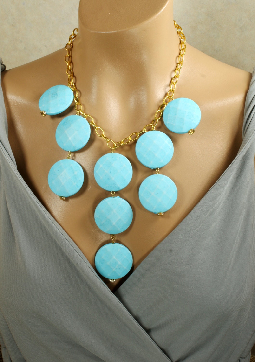 Statement Necklace, Large, Bold, Turquoise, Bubble, Bib Necklace, Caprecia