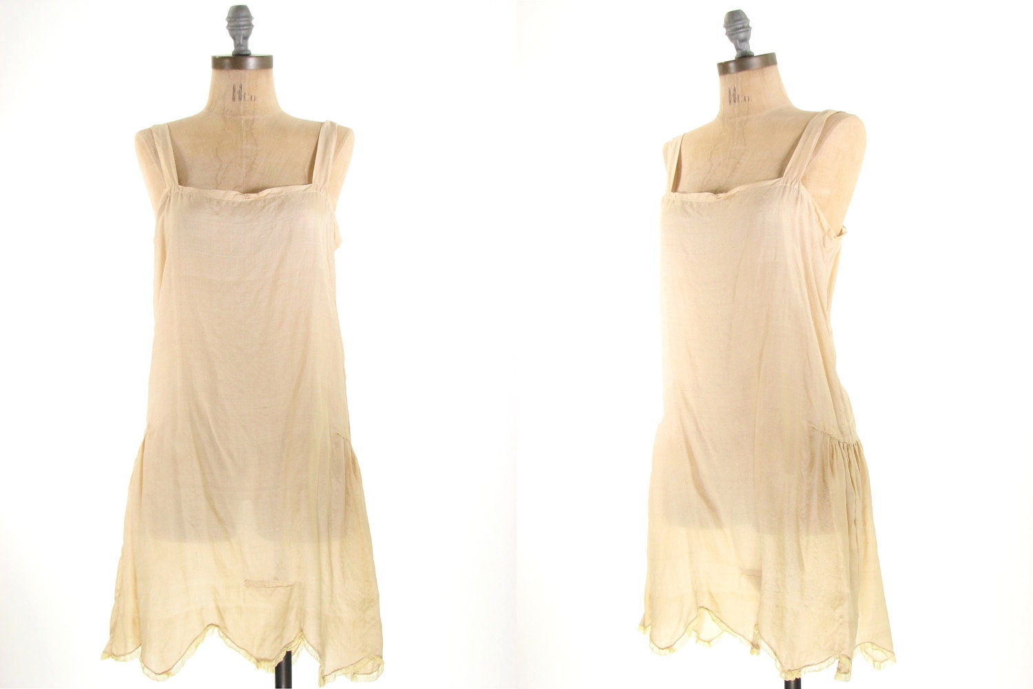 20s Antique Ivory Flapper Chemise Teddy Slip Lingerie XS