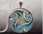 Colorful Celtic Triskelion art pendant, Celtic necklace charm, Goddess jewelry, resin jewelry