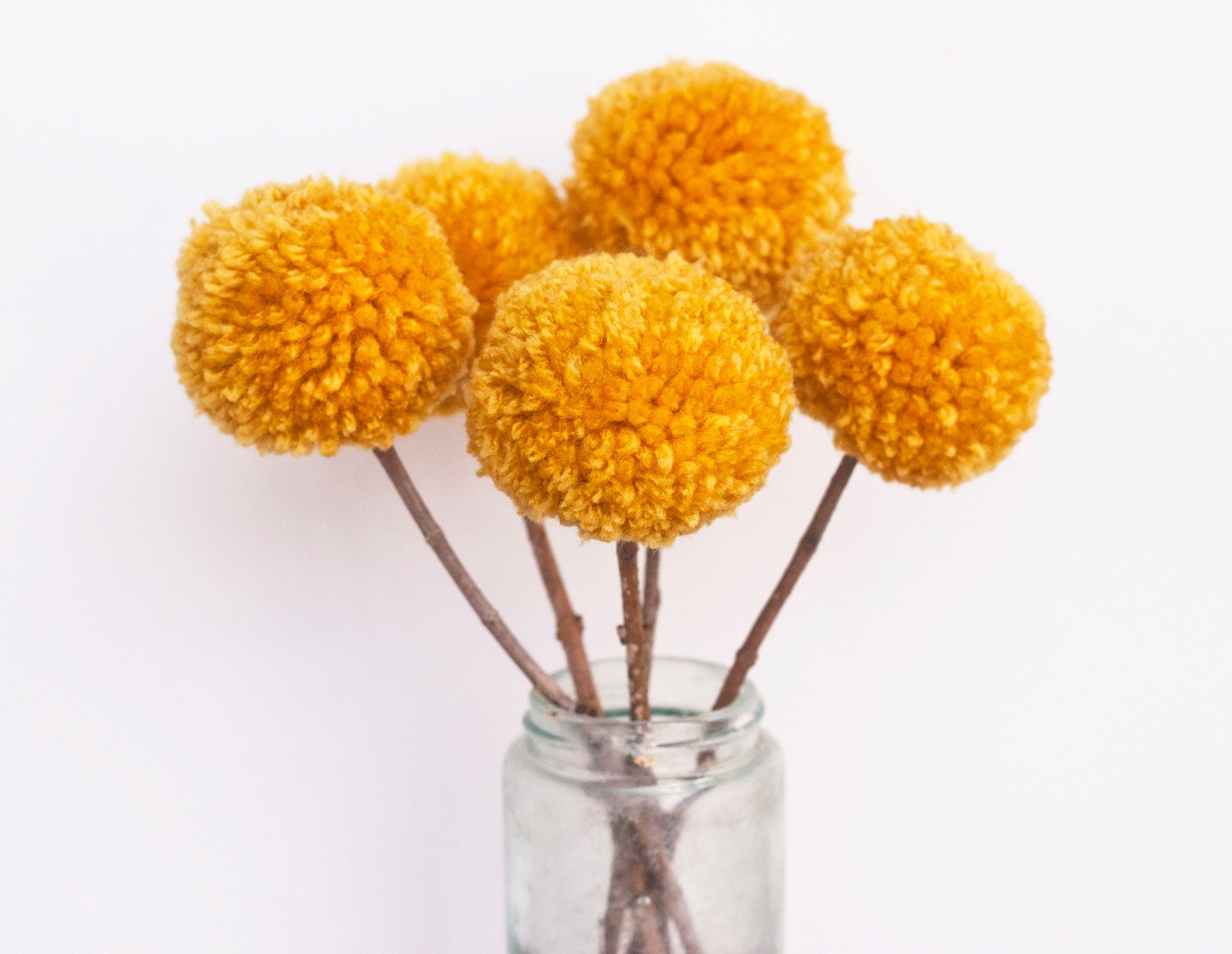 Yarn Pom Pom Flowers-Mustard (5 flowers)