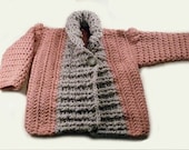 Baby Toddler Pink Cardigan Sweater - Dusty rose pink and Gray - Ribbed shawl collar - Vintage button - Made to Order