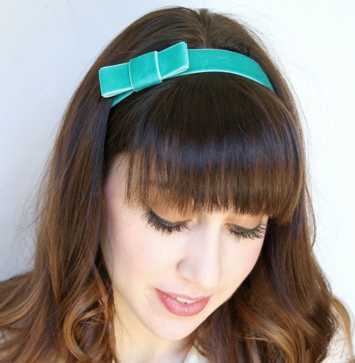 Stocking Stuffer for Her - Miss Joan -Teal Velvet Headband