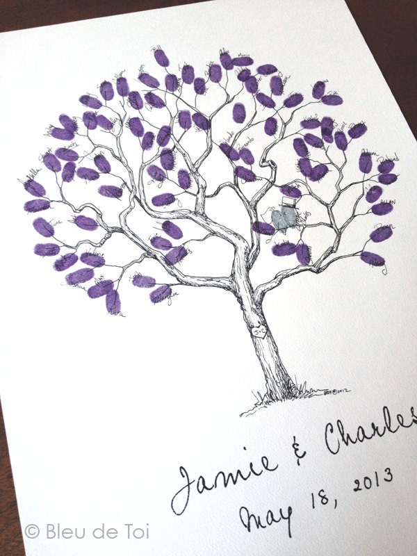 Small Jacaranda Design, The original hand-drawn guest book fingerprint tree (ink pads sold separately)