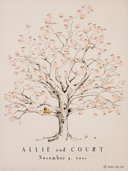 Medium Twisted Oak Design, The original hand-drawn wedding guest book fingerprint tree (ink pads sold separately)