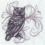 2 flour sack embroidered kitchen towels / bar mops halloween baroque owl