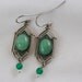 Vintage Silver Tone Metal & Light Green Jade Deco Style Dangle Earrings .....1392