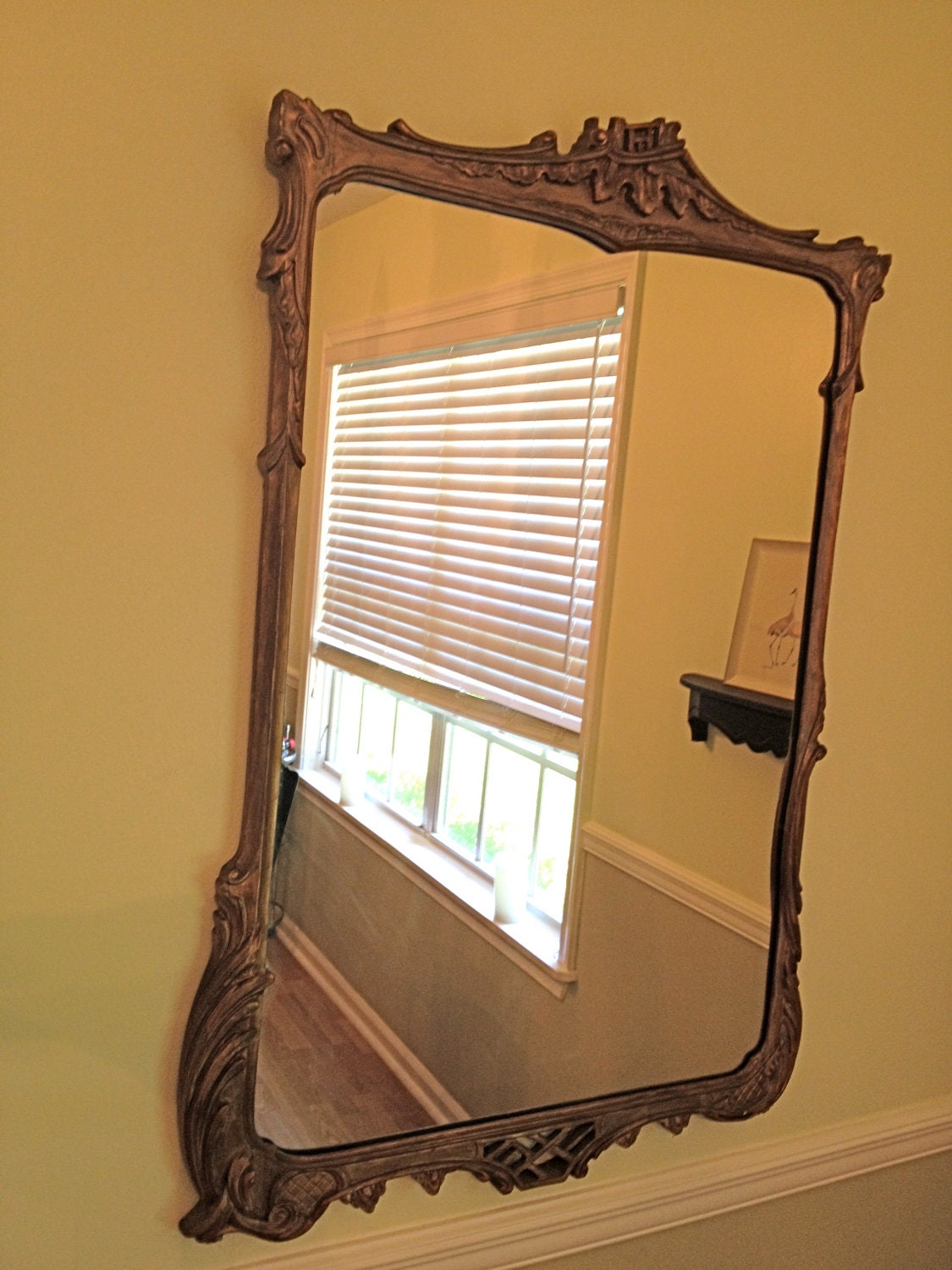 Vintage Chinoiserie Asian Oriental Mirror Golden in Color  1940s-1950s Asymmetrical Desing