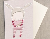 Greeting Card - Baby Bunny Cuddles  6.2 x 11.5 " or 160x110.5 mm