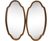 Pair of Vintage Hollywood Regency Chinoiserie Chic Gold Oblong Scalloped Mirrors