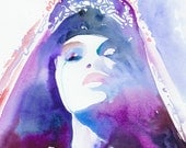 Watercolor Painting, Print of Watercolor Fashion Illustration 13" x 19". Titled - Purpleink