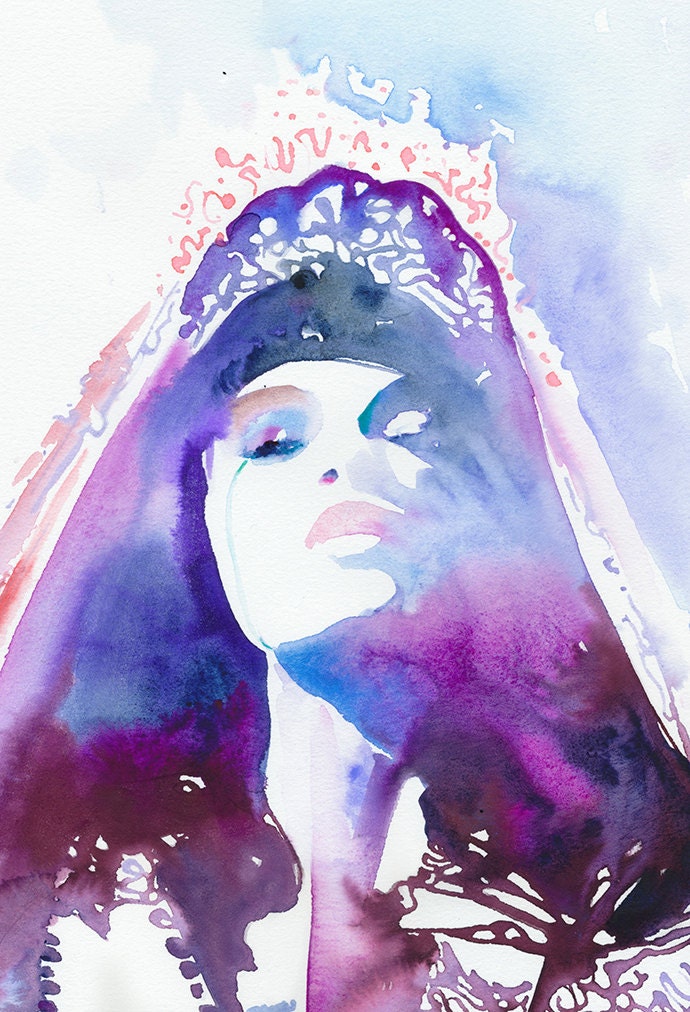 Watercolor Painting, Print of Watercolor Fashion Illustration 13" x 19". Titled - Purpleink