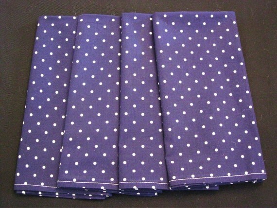 Cloth Napkins Navy Blue White Polka Dot by RightAmountOfKitsch