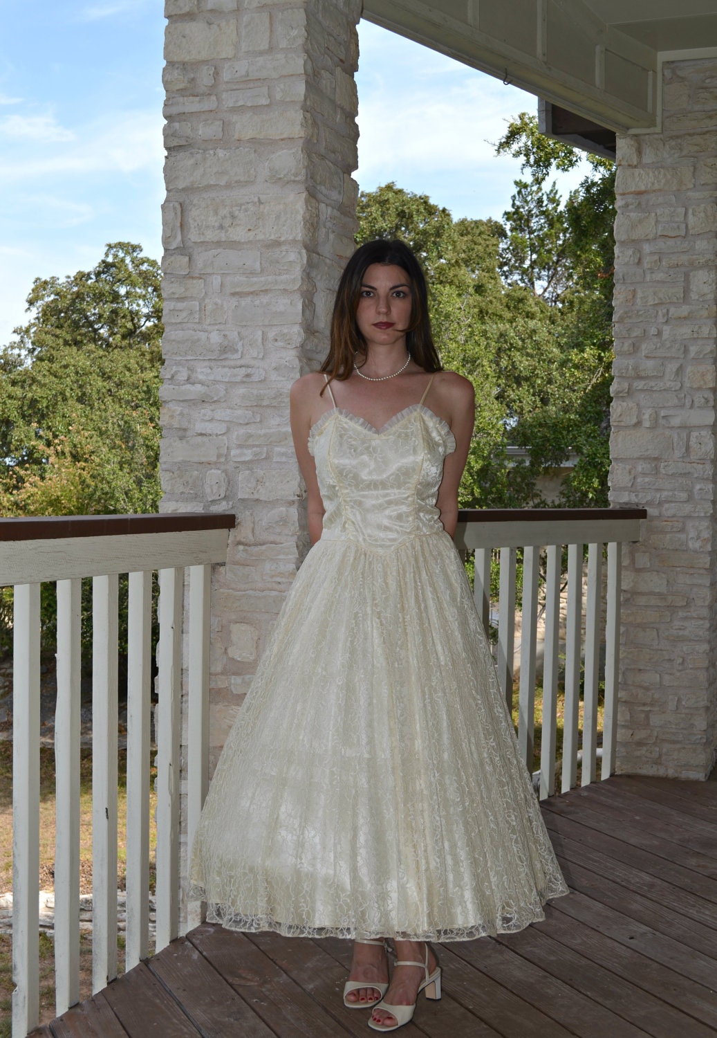 Vintage Lace Wedding Dress...Beautiful 1950's Ivory Tea Length Lace Wedding Dress