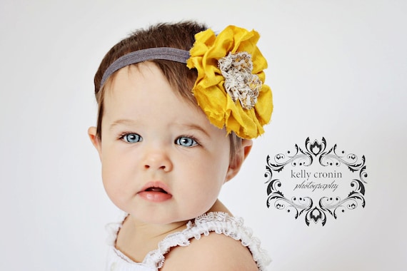 yellow, gray, flower headband, hair clip, hair accessories for babies, toddlers, little girls, photo props, photography, wedding