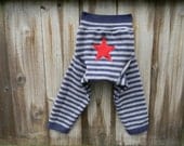 Upcycled Wool Longies Soaker Cover Diaper Cover With Added Doubler Blue/Gray Stripes With Star Applique LARGE 12-24M