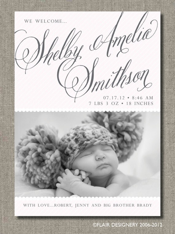 Chicly Sweet - Printable Girl Photo Birth Announcement by Flair Designery Il_570xn