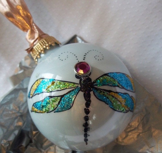 dragonfly christmas ball ornament handpainted by vintagebeth dragonfly christmas ball ornament handpainted by vintagebeth