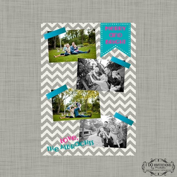 Modern Holiday Photo Card Collage - Chevron Washi Tape - Digital File Il_570xn