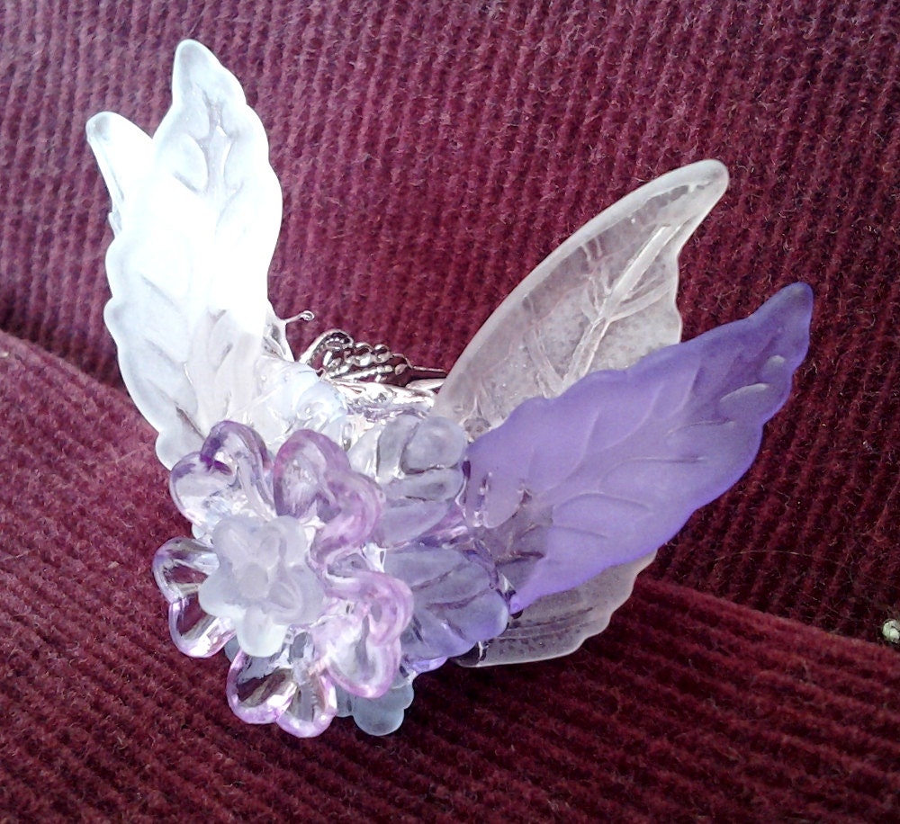 Imperfect Angel, adjustable ring in shades of purple lucite