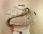 Raindrops Keep Falling On My Head / Knit Chunky Capelet Cable Knit Hooded Hat Cream Beige Brown Wool Cowl Neck Warmer Crochet Capelet