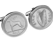 Wedding Cufflinks- Irish wolfhound cufflinks made using old Ireland sixpence rare coins.