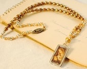 Blessed Mother Necklace in Bronze wire with bronze pearls