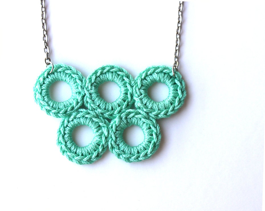Crochet  jewelry mint green necklace  fall autumn