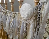 Wedding Garland/ Banner/Vintage Creams Ivory Tans Brown /Boho Shabby Torn Fabric Rag Garland / Nursery /Birthday/Photo Prop