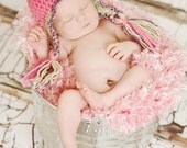 Newborn Adorable Pink Purple and Green Tassel HEART Beanie Earflap Hat