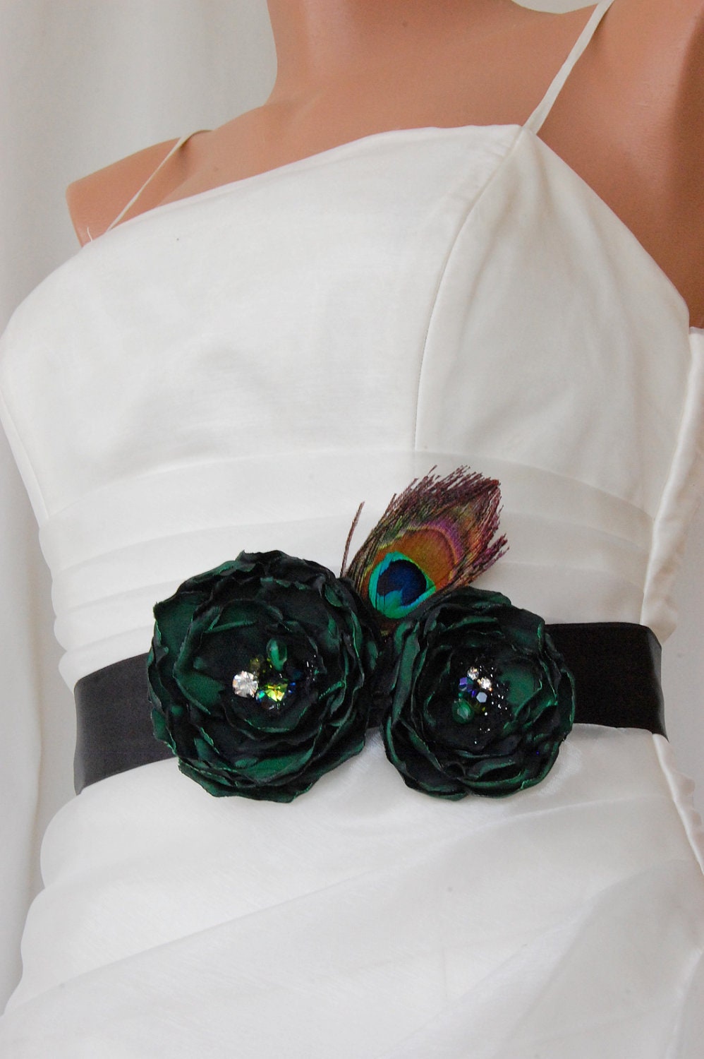 Handcraft Dark Green Flowers Wedding Dress Bridal Sash Belt