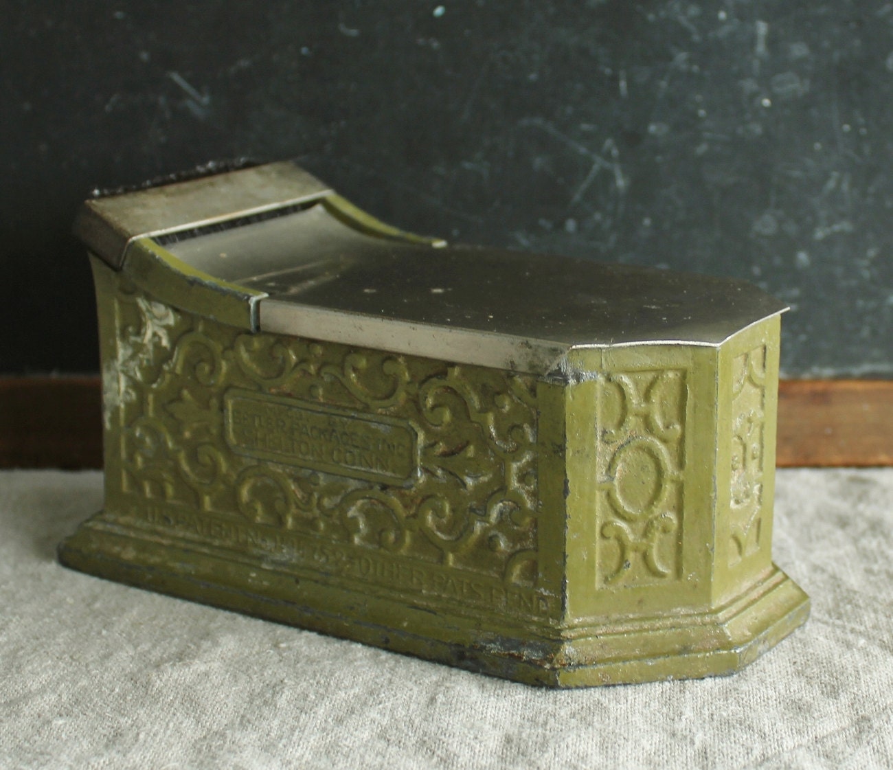 Vintage Industrial Green Cast Iron Label Moistener