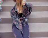 Vintage SHIRT ,long  sleeved, breakfast club silk, abstract, swag, festival, trend, boxy, loose fit   size L by Zasra