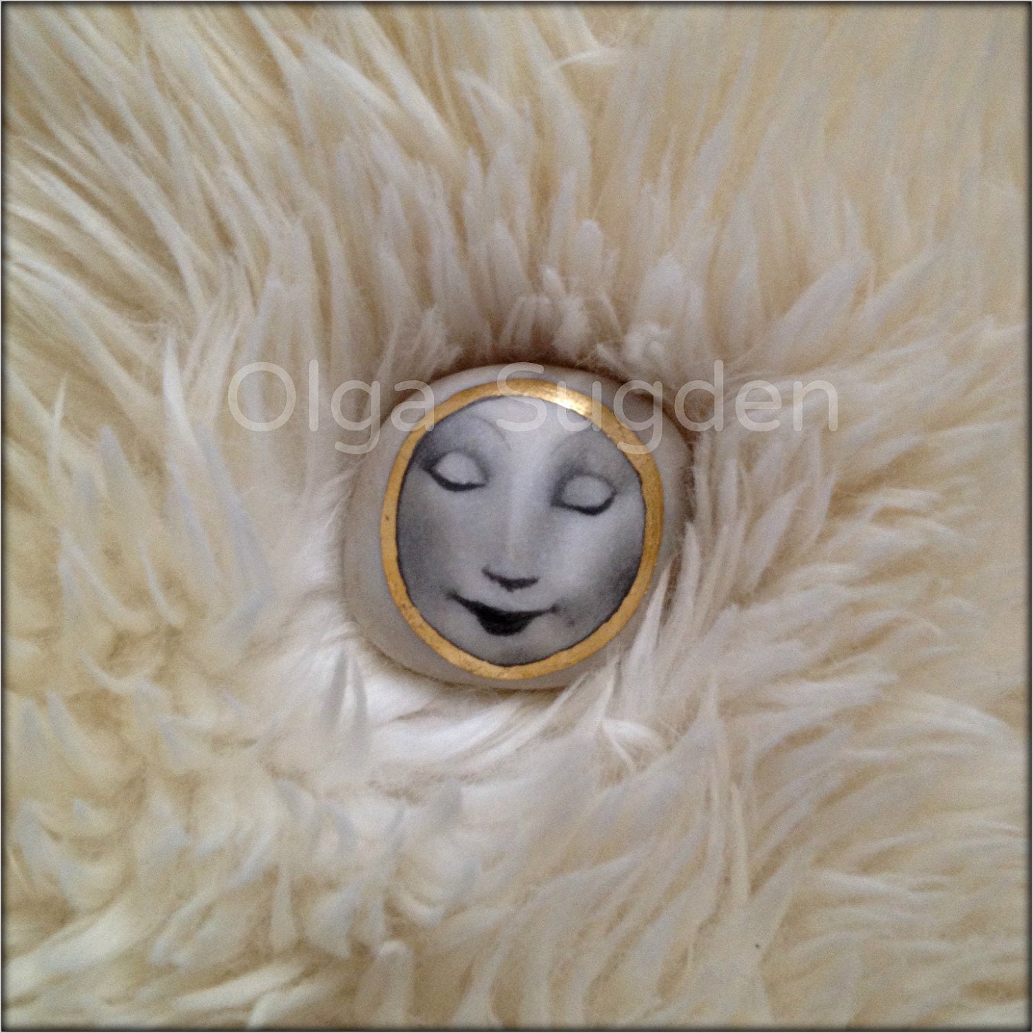 Sleeping Beauty  ORIGINAL ART OOAK Hand Painted, Hand Gilded beach stone