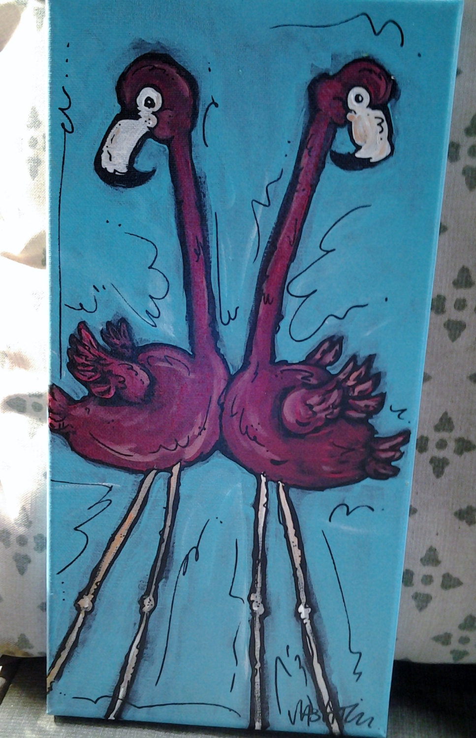Flamingos/The Bros/Pink Flamingos Painting Acrylic on Canvas Original