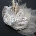 Natural burlap Wedding vintage inspired fascinator bridal hair accessory headpiece champagne nude latte wheat leaves lace feather lot pearls