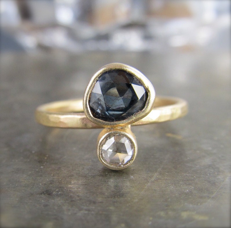 SALE One of a Kind Rose Cut Sapphire and Diamond Recycled 14k Gold Ring