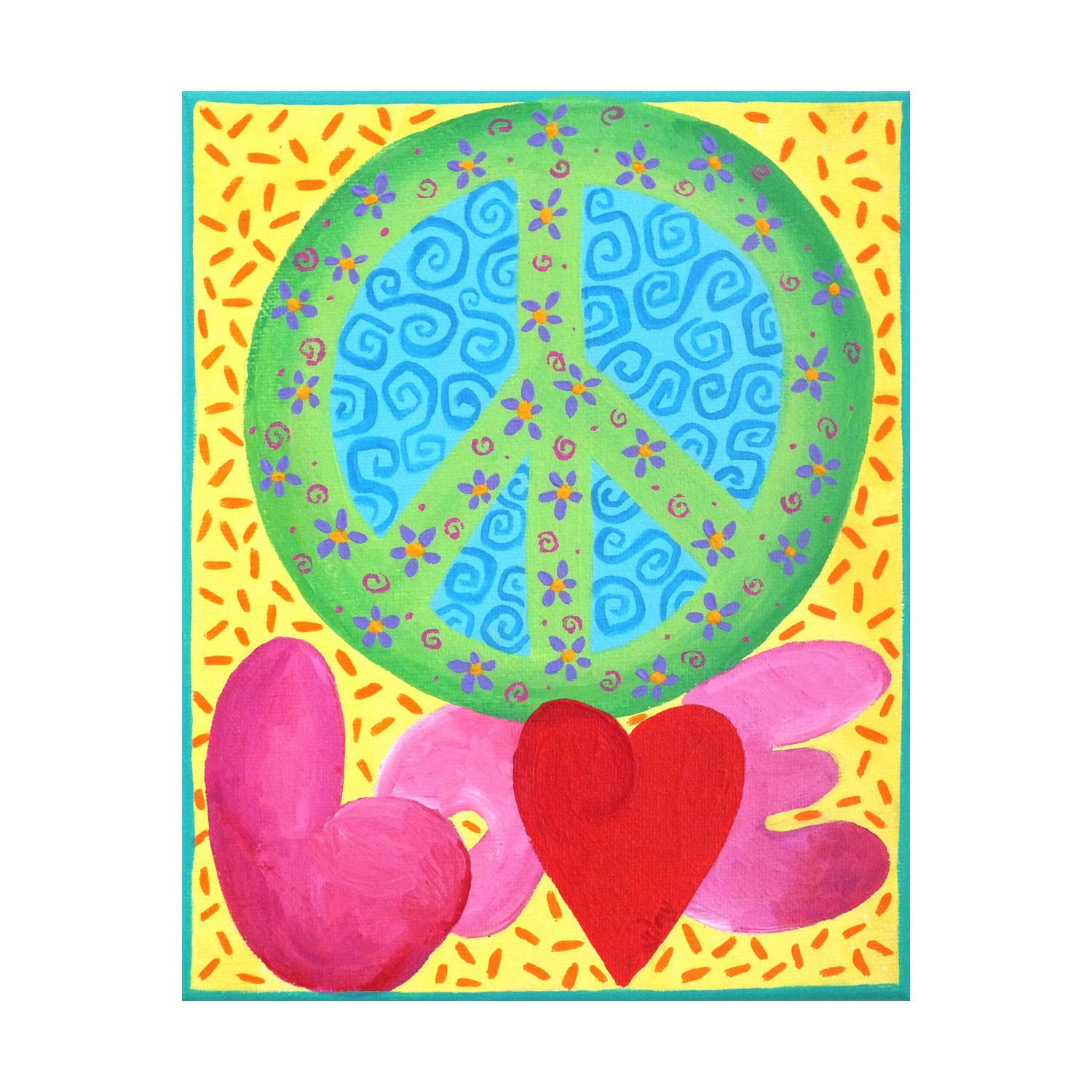 Childrens Wall Art PRINT, PEACE LOVE, 8x10, Peace Signs Art for Girls Room, Tween Girl Decor