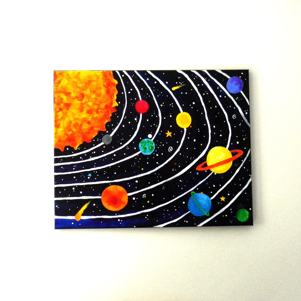 Space Painting for Kids Room, SOLAR SYSTEM No.4, 20x16 Planet Art for Children