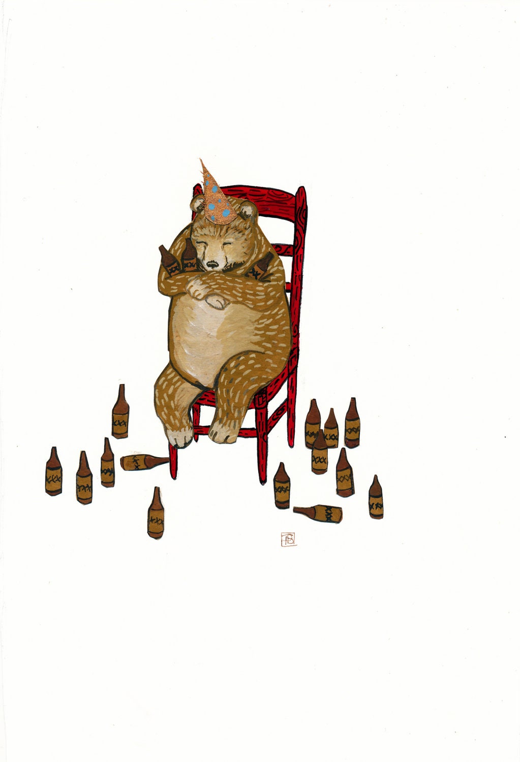 Party Bear, Print of original Rachael Speirs illustration.