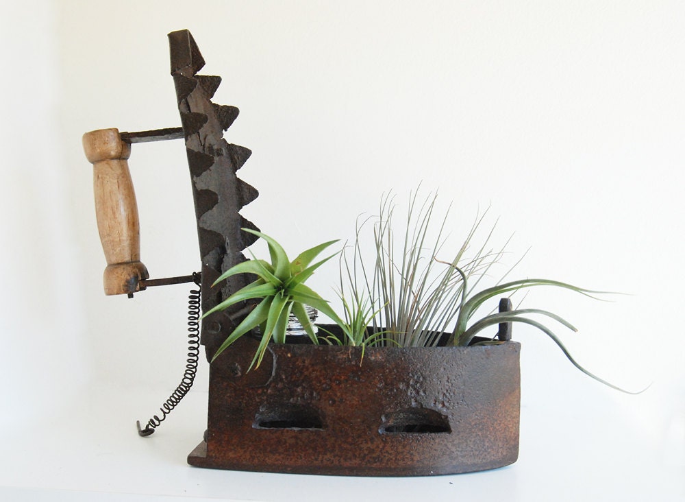 Antique Coal Clothes Iron - Repurposed Planter Display