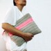 Oversized Crochet Clutch Purse Grey Neon Pink Color Block Foldover