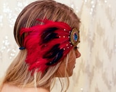 Red and Navy Blue Bohemian Feather Headband - gypsy, hippie