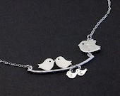 Personalized Jewelry. Bird Family Silver Necklace, Mother and Baby Birds,STERLING silver , Initial Jewelry, Mother. Grandma