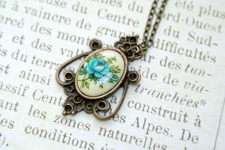 Rose Pendant Necklace, Antique Brass Jewelry, Flower Jewelry